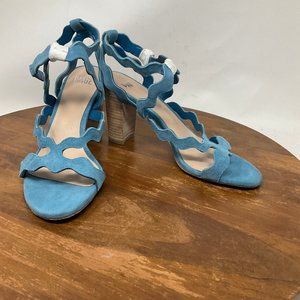 Paige Sage Scalloped Blue High Heel Opened Toe Heeled Shoes Sandals Size 9.5